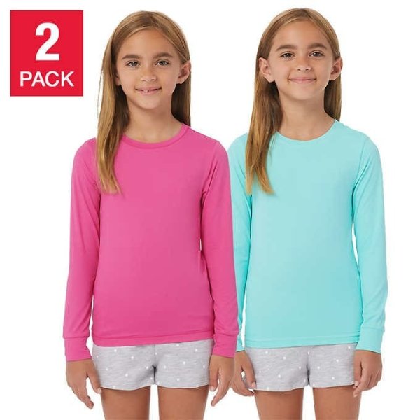 Degrees Kids Air Mesh Long Sleeve Tee, 2-pack, Pink/Blue