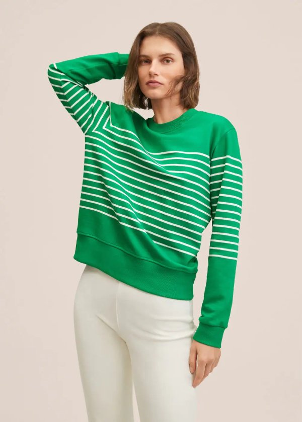 Striped cotton-blend sweatshirt - Women | MANGO OUTLET USA