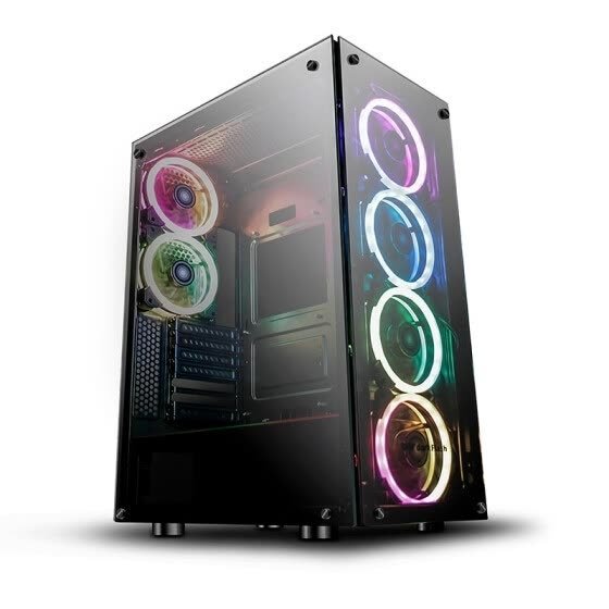 darkFlash Phantom Black ATX Mid-Tower Desktop Computer Gaming Case Ports Tempered Glass Windows with 6pcs 120mm LED DR12 RGB