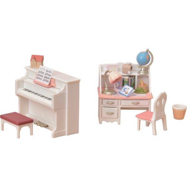 Piano and Desk Set and Accessories Dollhouse Furniture, 20 Pieces Included