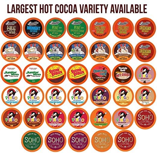 Two Rivers Chocolate Hot Cocoa Pods, Single Serve Variety Sampler Pack Compatible with 2.0 Keurig K-Cup Brewers, 40 Count - Largest Assorted Hot Cocoa
