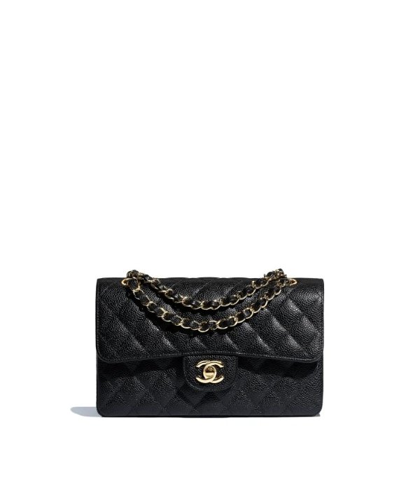 Small classic handbag, Grained calfskin & gold-tone metal, black — Fashion | CHANEL