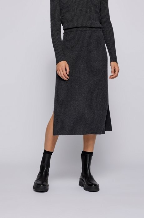 Slim-fit skirt in ribbed virgin wool and cashmere High-neck sweater in virgin wool and cashmere by boss