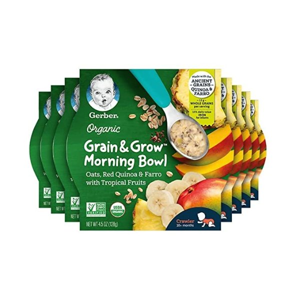Organic Grain & Grow Morning Bowl, Oats, Red Quinoa & Farro with Tropical Fruits, 4.5 Ounce (Pack of 8)