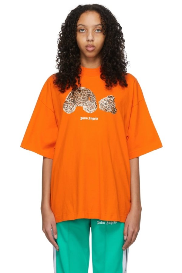 橙色 Leopard Bear T 恤