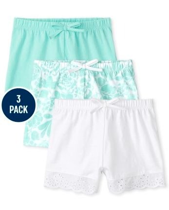 Baby Girls Floral Print Solid And Eyelet Knit Shorts 3-Pack | The Children's Place