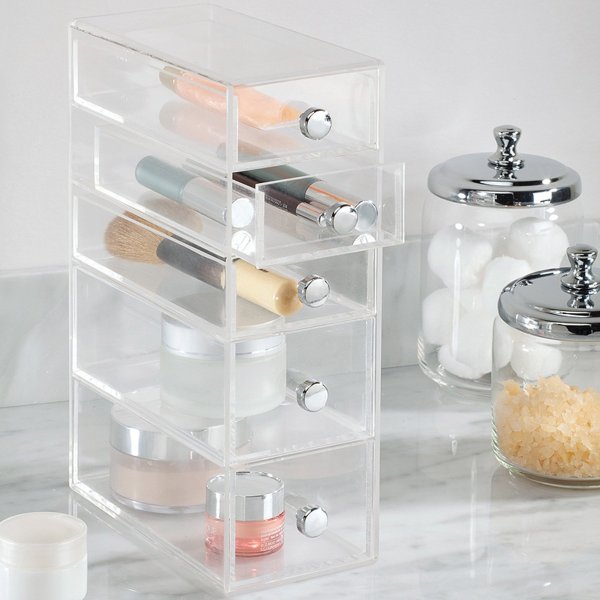 Clarity Cosmetic Organizer for Vanity Cabinet to Hold Makeup, Beauty Products, 5 Drawers, Clear