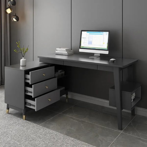 Ultic Gray Reversible L-Shaped Desk Computer Desk with Drawers & Shelf-Homary