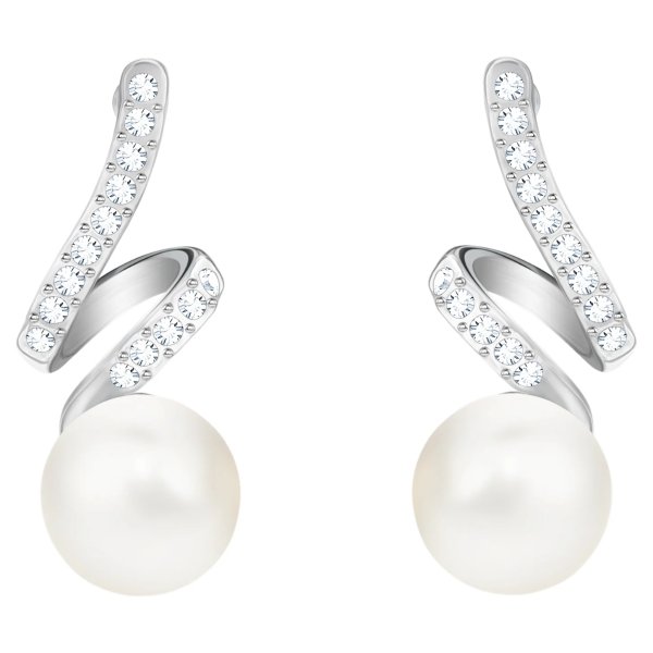 Gabriella Pearl pierced earrings, White, Rhodium plated by SWAROVSKI