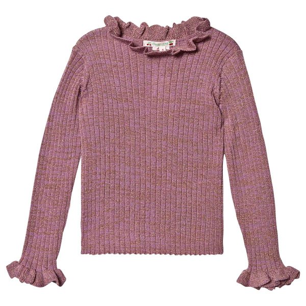 Pink Glitter Lurex Ruffle Detail Knit Jumper | AlexandAlexa