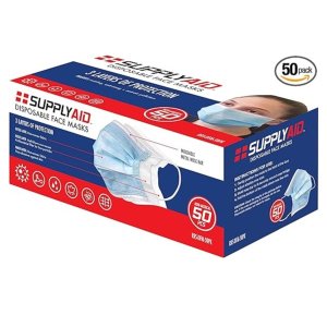 SupplyAID RRS-DFM-50PK Disposable 3-Layer Face Mask, 3-Ply, 50 Count, Blue