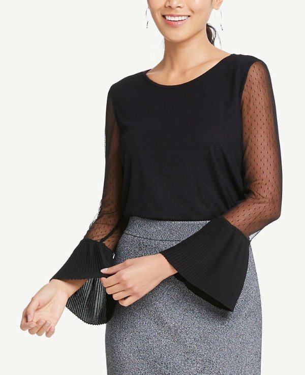 Dot Pleated Mesh Top