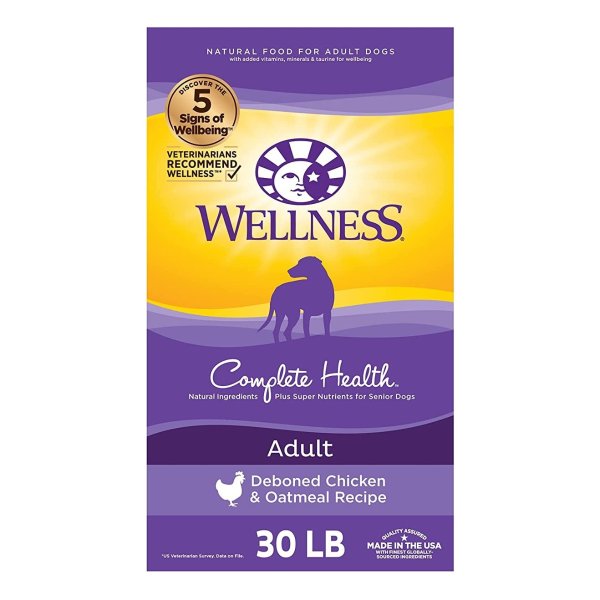 Wellness Complete Health Dry Dog Food, Chicken & Oatmeal, 30-Pound Bag
