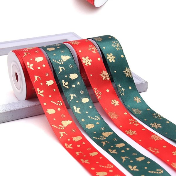 Christmas Wrapping Ribbon Christmas Snowflakes Ribbon for Gifts Packing Christmas Party Decoration