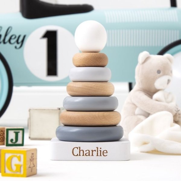 Personalized Neutral Wooden Stacker
