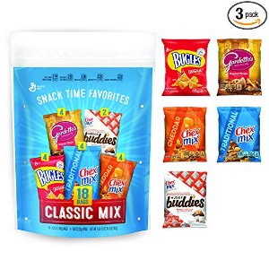 Salty Snacks Variety Pack, Includes Chex Mix Original, Chex Mix Cheddar, Gardetto's, Bugles & Muddy Buddies Snack Bags, 18 Pouches Per Bag (Pack of 3 Bags) @ Amazon