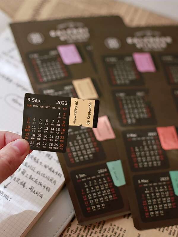 1pc Vintage Style Notebook Schedule Index Sticker, Bookmark, Calendar, Study & Scrapbooking Material