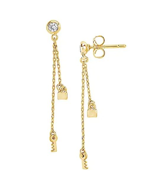 Goldplated & Cubic Zirconia Lock & Key Dangle Earrings