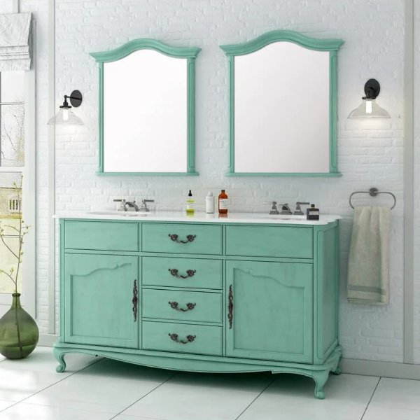 Provence 62 in. W x 22 in. D Vanity in Vintage Torquoise with Marble Vanity Top in White with White Basin