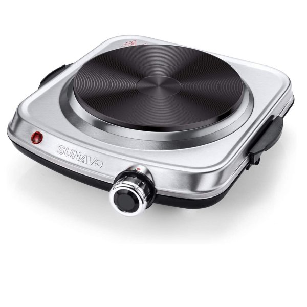 SUNAVO 1500W Hot Plates for Cooking, Electric Single Burner with Handles, 6 Power Levels