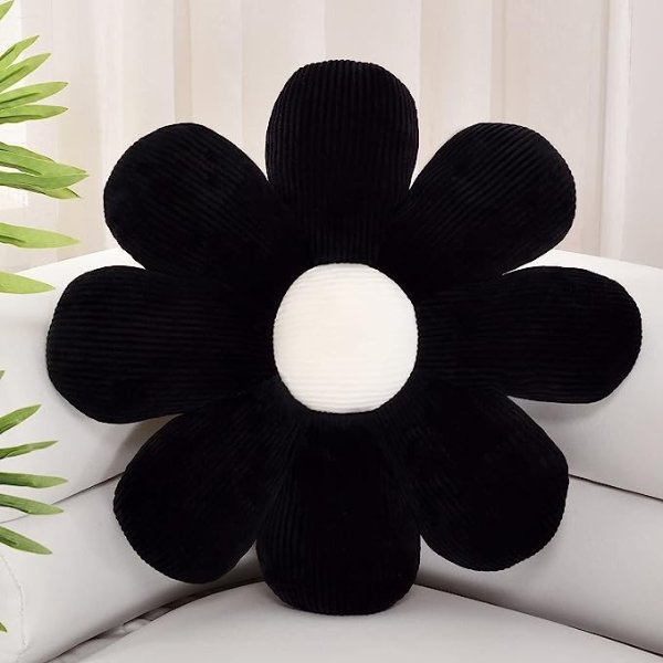 Sioloc Flower Pillow,Flower Shaped Throw Pillow Butt Cushion Flower Floor Pillow,Seating Cushion,Cute Room Decor & Plush Pillow for Bedroom Sofa Chair(Black,15.7'')