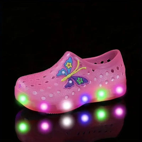 Kids Girl's Trendy Clogs With LED Light Up Design, Comfy Non Slip Breathable Shoes