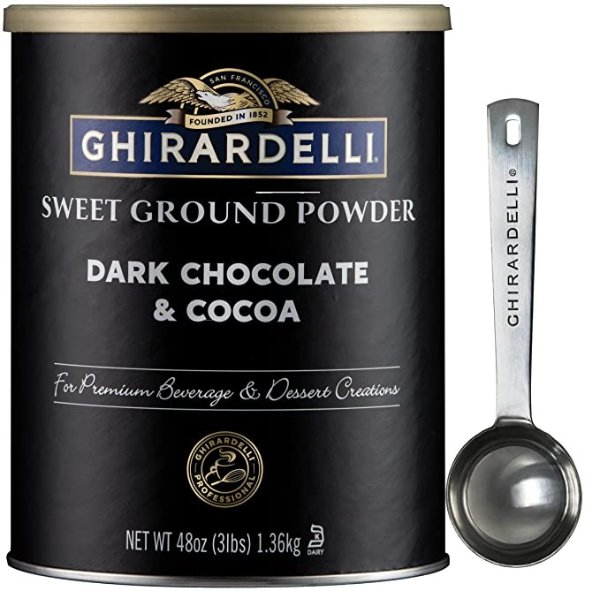 Sweet Ground Dark Chocolate & Cocoa Powder, 3 Pound Can (Pack of 1) withStamped Barista Spoon