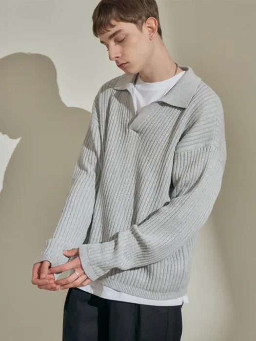 Oversized Cashmere Blend Knit Top_Light Gray