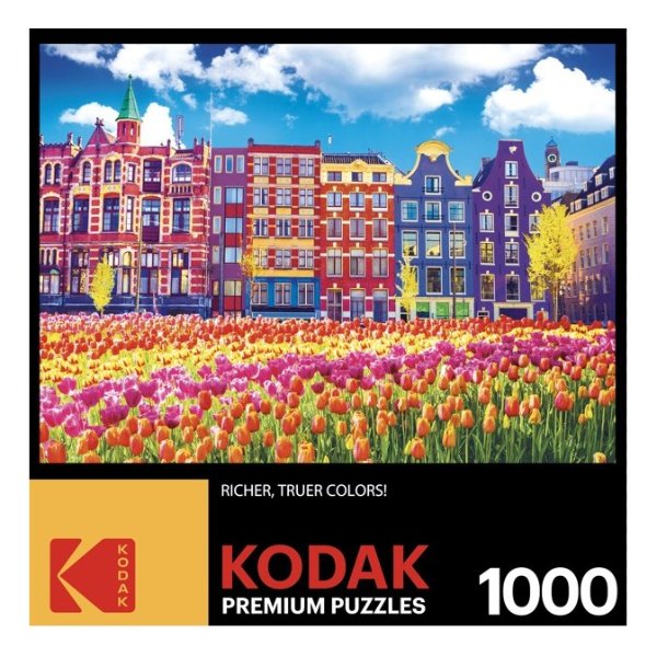 Kodak 1000 Piece Jigsaw Puzzle - Traditional Old Building and Tulips in Amsterdam