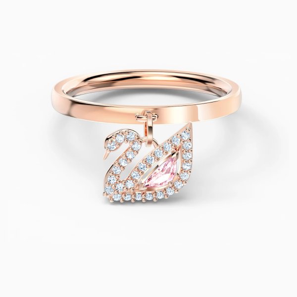 Dazzling Swan Ring, Pink, Rose-gold tone plated by SWAROVSKI