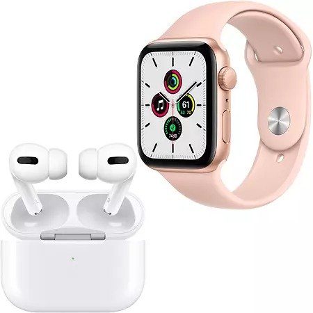 Apple Watch SE 44mm GPS (Gold/Pink) + Apple AirPods Pro with Wireless Charging Case - Sam's Club
