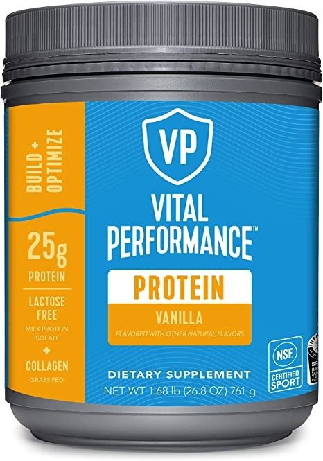Vital Performance Protein Powder, 25g Lactose-Free Milk Protein Isolate Casein & Whey Blend, NSF for Sport Certified, 10g Grass-Fed Collagen Peptides, 8g EAAs, 5g BCAAs, Gluten-Free Vanilla, 1.68lb