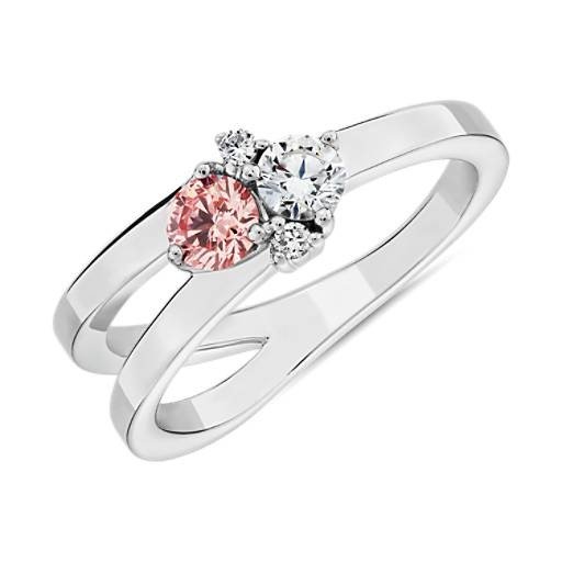 LIGHTBOX Lab-Grown Pink & White Diamond Round Cluster Ring in 14k White Gold (1/2 ct. tw.) | Blue Nile