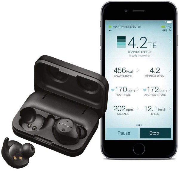Jabra Elite Sport True Wireless Waterproof Fitness & Running Earbuds with Heart Rate and Activity Tracker - Advanced wireless connectivity and charging case - 4.5 Hour- New Version Black