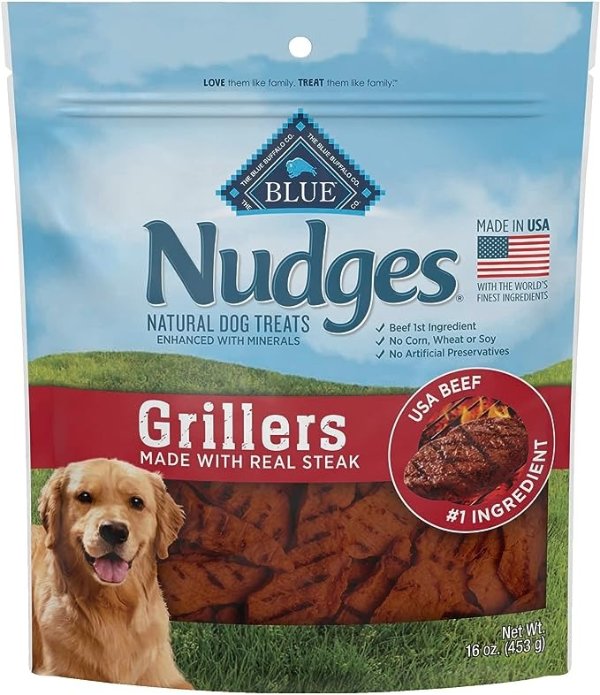 Nudges Grillers Natural Dog Treats, Steak, 16oz Bag