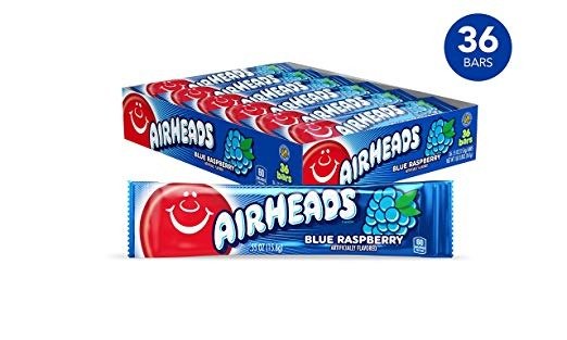 Candy, Individually Wrapped Full Size Bars for Halloween, Blue Raspberry, Bulk Taffy, Non Melting, Party, 0.55 Ounce (Pack of 36)