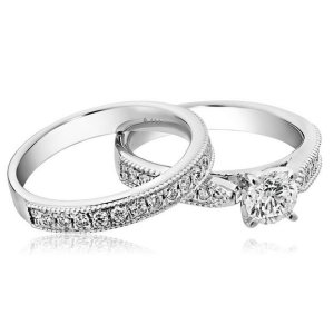 IGI Certified 18k White Gold Round Center Diamond Bridal Ring Set (1 1/7 cttw, H-I Color, SI1-SI2 Clarity)