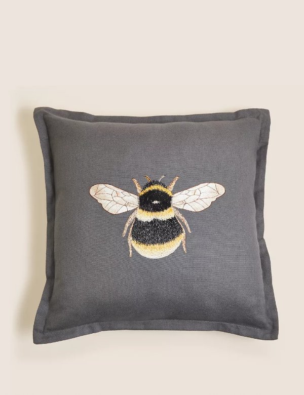 亚麻混纺蜜蜂刺绣靠垫