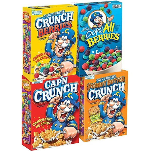 Cap'n Crunch Breakfast Cereal, 4 Flavor Variety Pack, 14oz Boxes (4 Pack)