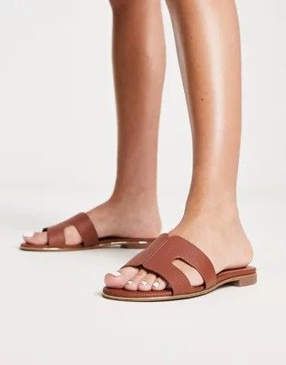 Dune London loopy slip on flat sandals in tan