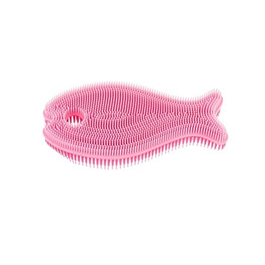 Innobaby Bathin' Smart Silicone Fish Antimicrobial Bath Scrub, Light Pink/Fuchsia