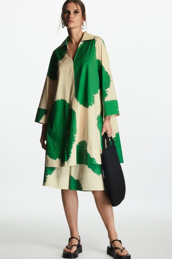 COS COS PRINTED KAFTAN TUNIC - CREAM / BRIGHT GREEN - Dresses