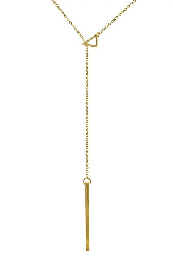 14K Yellow Gold Vermeil Brass Triangle Lariat Necklace