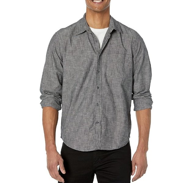 Men's Long Sleeve Chambray Woven Button-Down Shirt