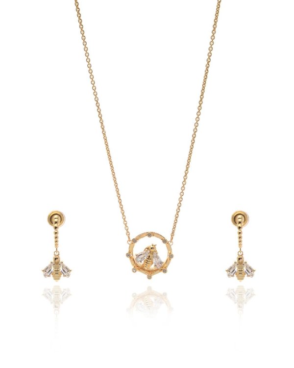 Bee A Queen Gold Tone Czech Crystal Necklace And Earring Set 5490887