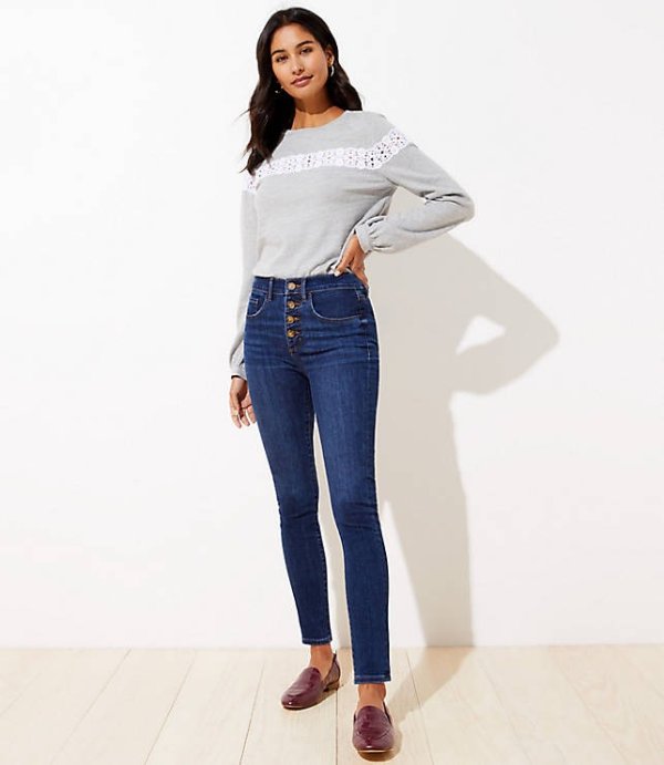 High Rise Slim Pocket Skinny Jeans in Staple Dark Indigo Wash | LOFT