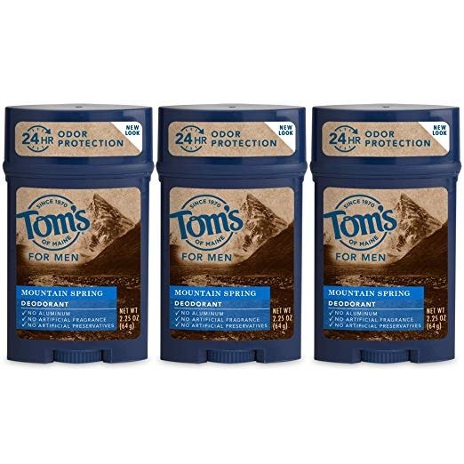 Tom’s of Maine Men’s Long Lasting Wide Stick Deodorant, Deodorant for Men, Natural Deodorant, Mountain Spring, 2.25 Ounce, 3-Pack
