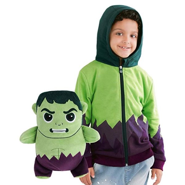 Hulk- 2-in-1 Transforming Hoodie and Soft Plushie- Green and Purple