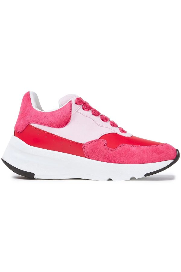 Runner suede-trimmed leather sneakers