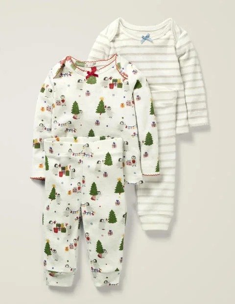 Cosy Pointelle Pyjamas - Ivory Festive Baby Penguins | Boden US
